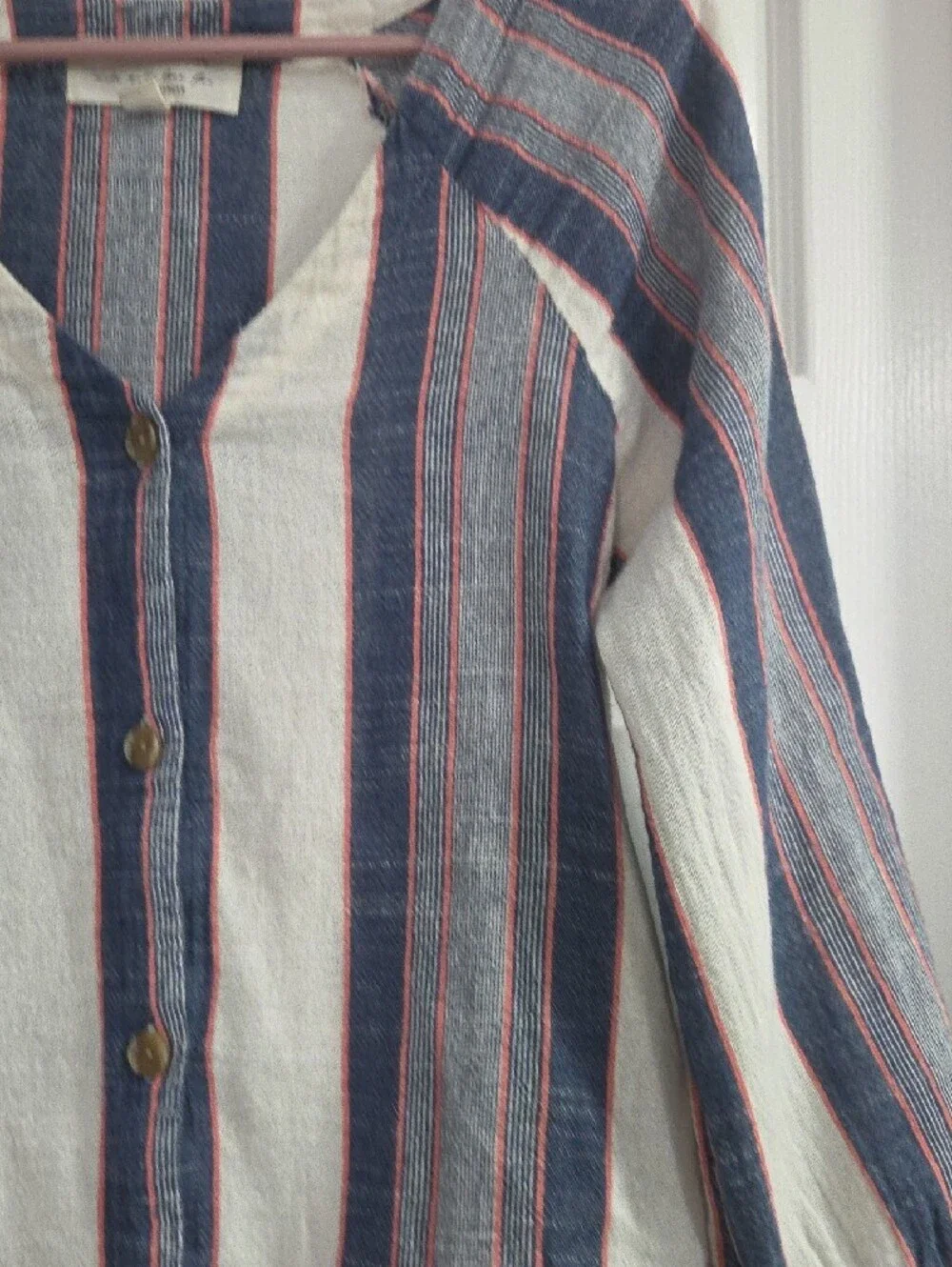 Anthropologie Blue, White & Red Striped Button-Front Top - Cloth & Stone